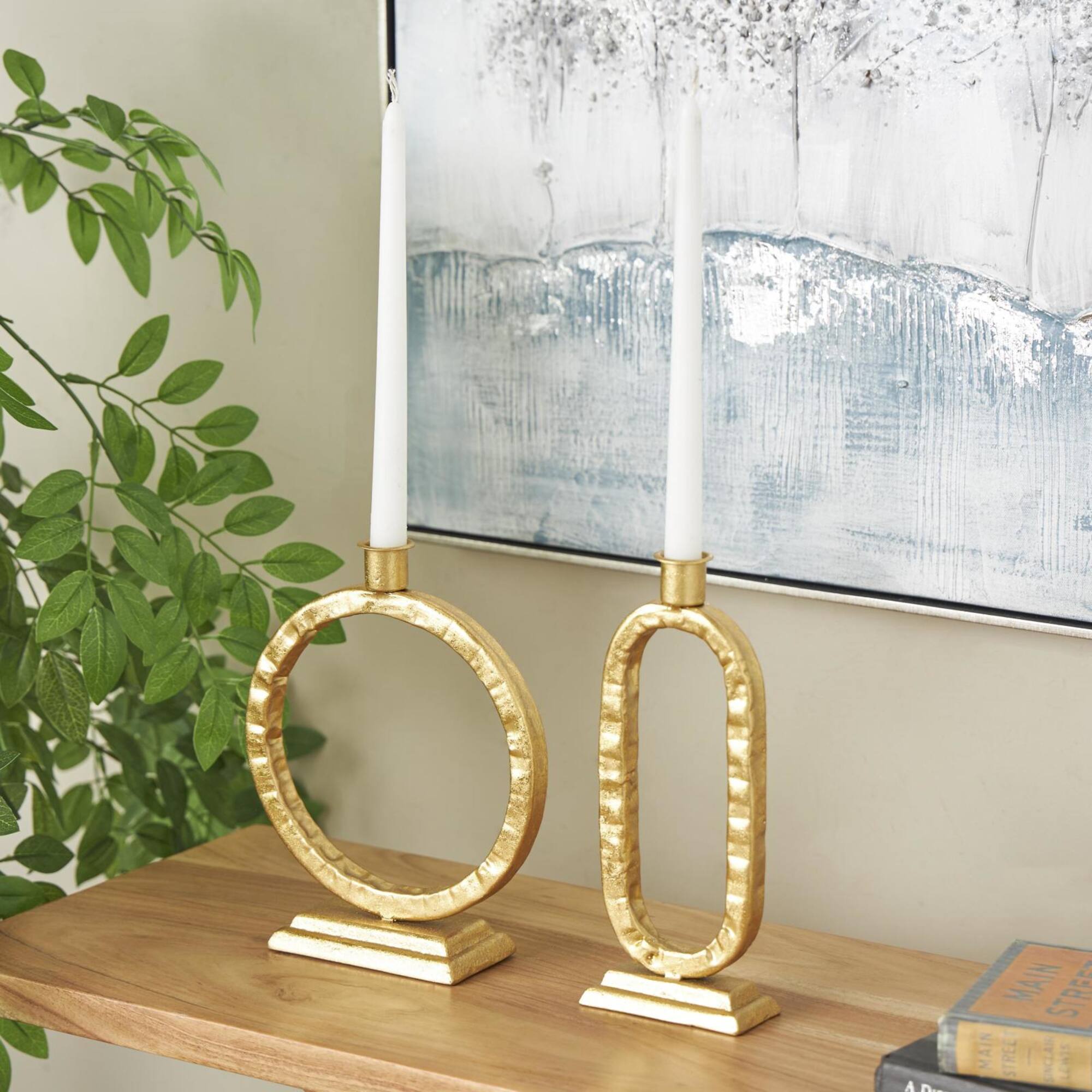 Gold Metal Tapered Candle Holder with Rectangle Base, 2ct.